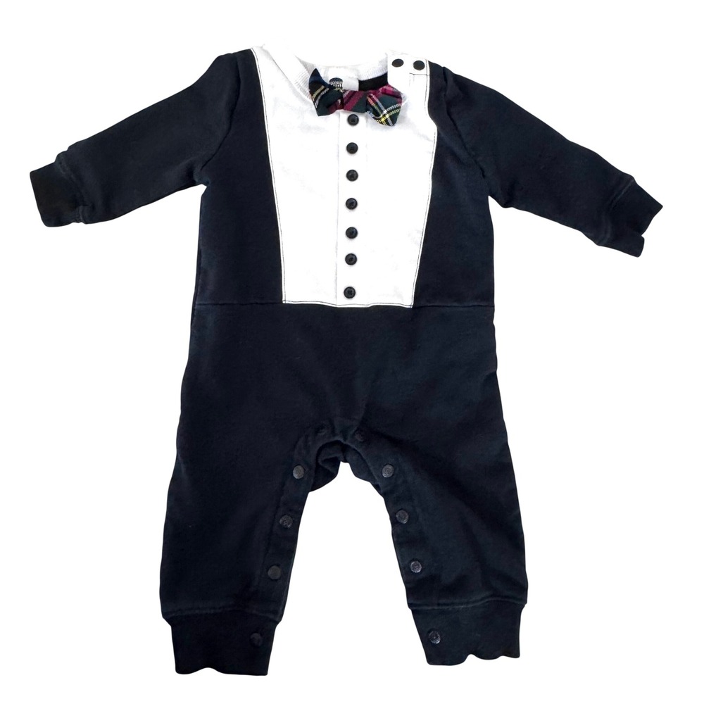 Harajuku Mini Target 20th Anniversary Tuxedo Romper Plaid Bow Tie Black 6M